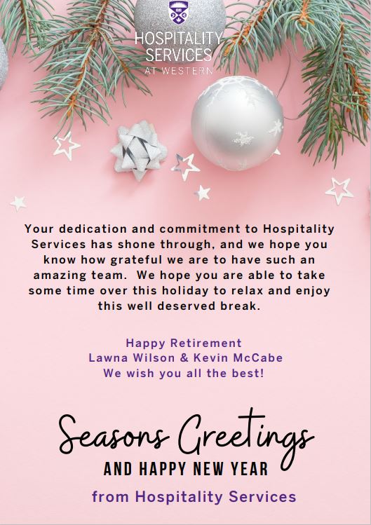 Merry Christmas and Happy New year to Hospitality Services at Western!